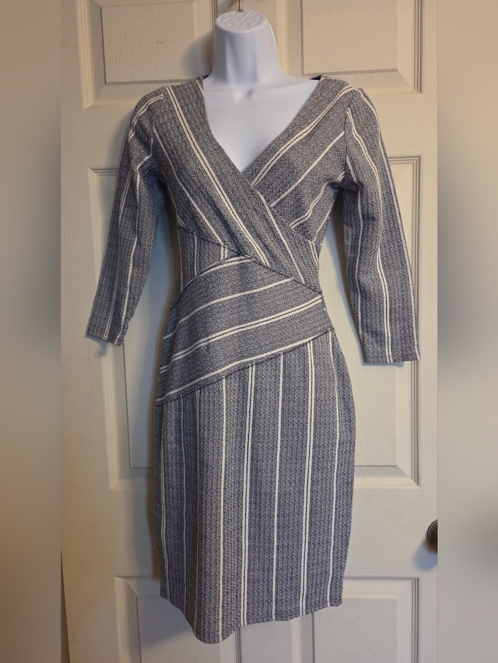Anthropologie Maeve striped blue and white faux wrap dress Size XS